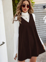 Clobug Women Solid Sleeveless Corduroy Dress