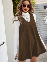 Clobug Women Solid Sleeveless Corduroy Dress