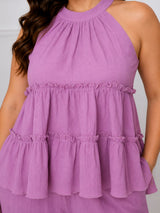Women's Plus Size Purple Halter Neck Co-Ord Set