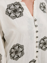 Women's Plus Size Ivory Floral Printed Mandarin Collar Shirt