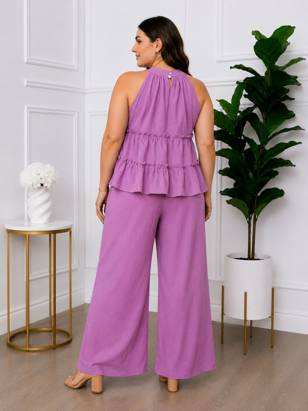 Women's Plus Size Purple Halter Neck Co-Ord Set