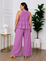 Women's Plus Size Purple Halter Neck Co-Ord Set