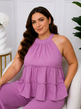 Women's Plus Size Purple Halter Neck Co-Ord Set