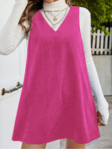 Clobug Women Solid Sleeveless Corduroy Dress