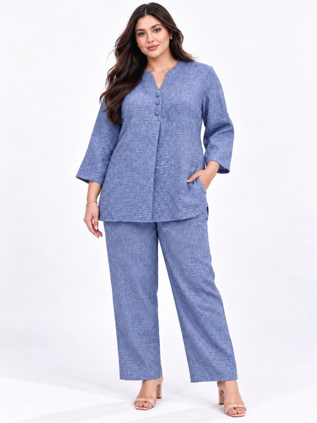 Clobug Women Plus Size Top and Pant 3/4 Sleeve Co-ord Set