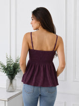 Purple Smocked Peplum Cami Top