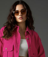 Clobug Women Full Sleeve Oversized Corduroy Shirt