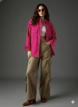 Clobug Women Full Sleeve Oversized Corduroy Shirt