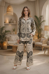 Clobug Women Printed Full Sleeve Crepe Shirt & Pant Co-ord Set