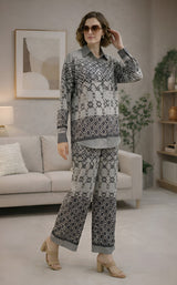 Clobug Women Printed Full Sleeve Crepe Shirt & Pant Co-ord Set