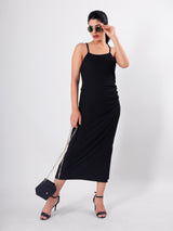 Solid Side Slit Strappy Midi Dress