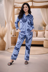 Clobug Women Printed Full Sleeve Crepe Shirt & Pant Co-ord Set