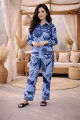 Clobug Women Printed Full Sleeve Crepe Shirt & Pant Co-ord Set