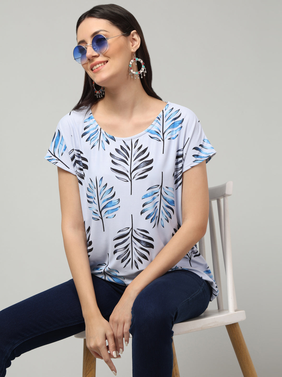 Clobug Stylish Printed Round Neck Top for Women – Trendy Summer Top