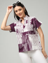 Clobug Stylish Printed V Neck Top for Women – Trendy Summer Top