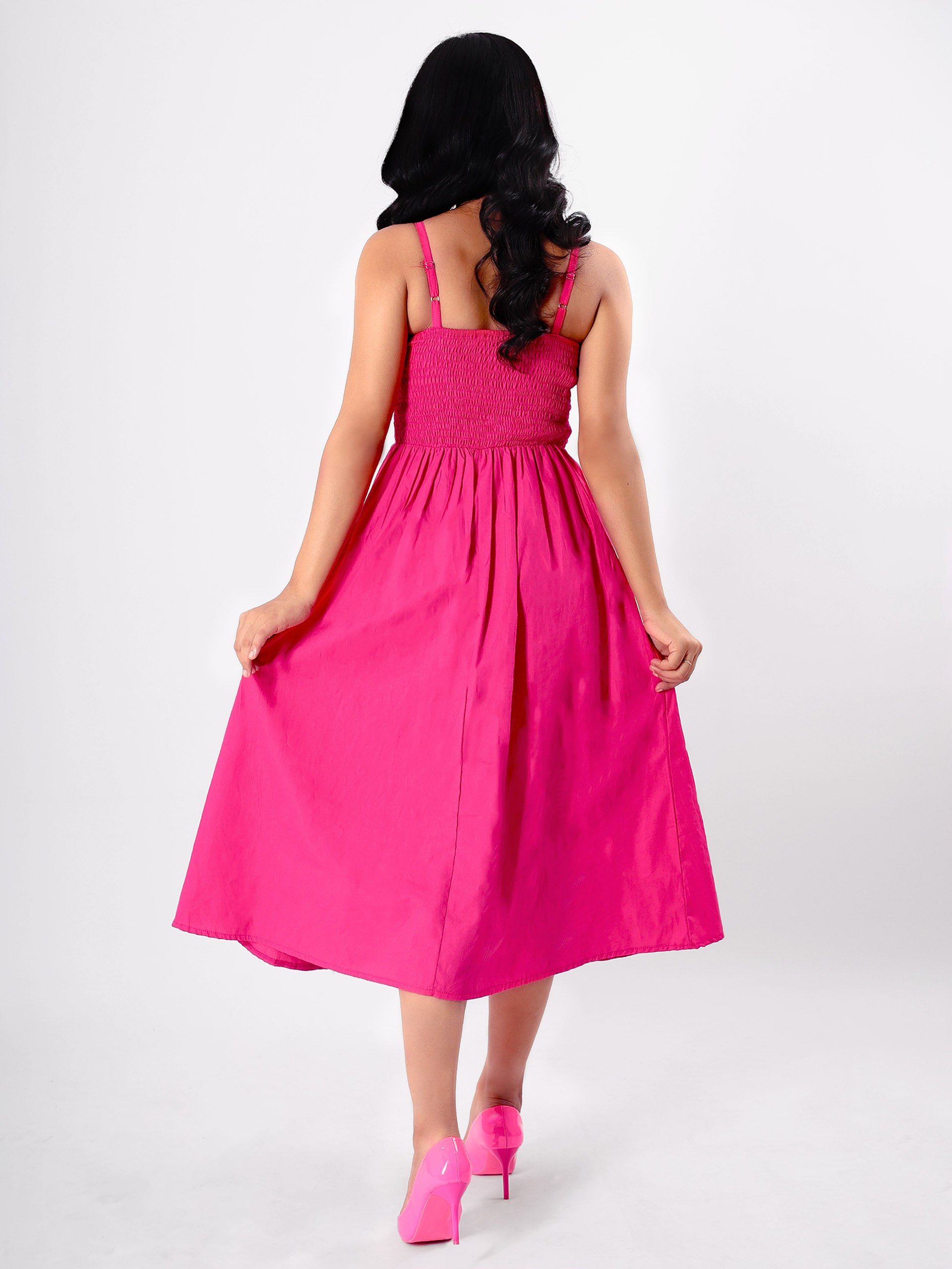 Solid Strappy Sweetheart Neck Midi Dress