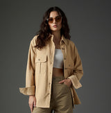 Clobug Women Full Sleeve Oversized Corduroy Shirt