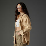 Clobug Women Full Sleeve Oversized Corduroy Shirt