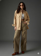 Clobug Women Full Sleeve Oversized Corduroy Shirt