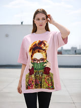 Clobug Women Oversized Graphic Printed Half Sleeve T-shirt