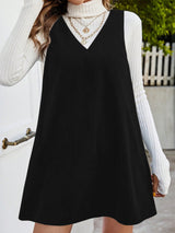 Clobug Women Solid Sleeveless Corduroy Dress