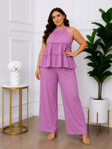 Women's Plus Size Purple Halter Neck Co-Ord Set