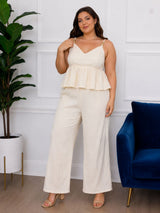 Women's Plus Size White Sweetheart Neck Top & Pant Co-Ord Set