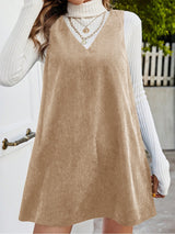 Clobug Women Solid Sleeveless Corduroy Dress