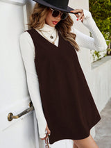 Clobug Women Solid Sleeveless Corduroy Dress