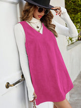 Clobug Women Solid Sleeveless Corduroy Dress