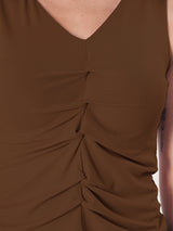 Solid V Neck Sleeveless Pleated Semi Crop Top