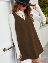 Clobug Women Solid Sleeveless Corduroy Dress