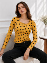 Women Heart Print Full Sleeve Top