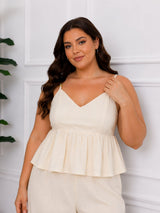 Women's Plus Size White Sweetheart Neck Top & Pant Co-Ord Set