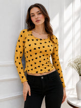 Women Heart Print Full Sleeve Top