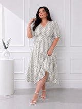 Women's Plus Size Floral Stripe Print Tiered Midi Dress
