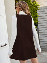 Clobug Women Solid Sleeveless Corduroy Dress