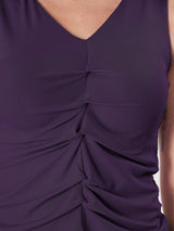 Solid V Neck Sleeveless Pleated Semi Crop Top