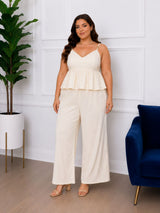 Women's Plus Size White Sweetheart Neck Top & Pant Co-Ord Set