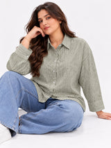 Clobug Women Full Sleeve Plus Size Linen Formal Shirt