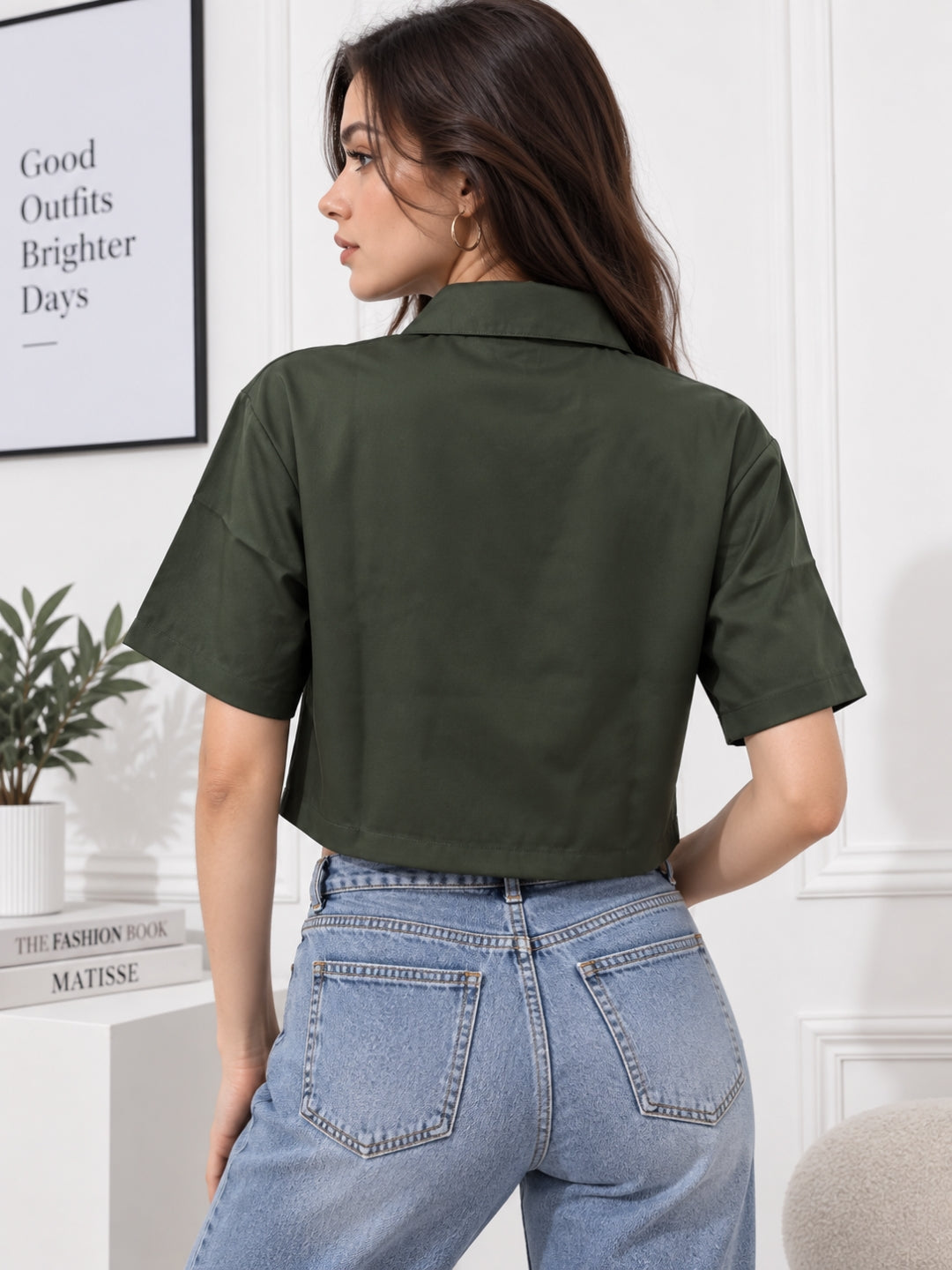 Solid Olive Shirt With Half Sleeve