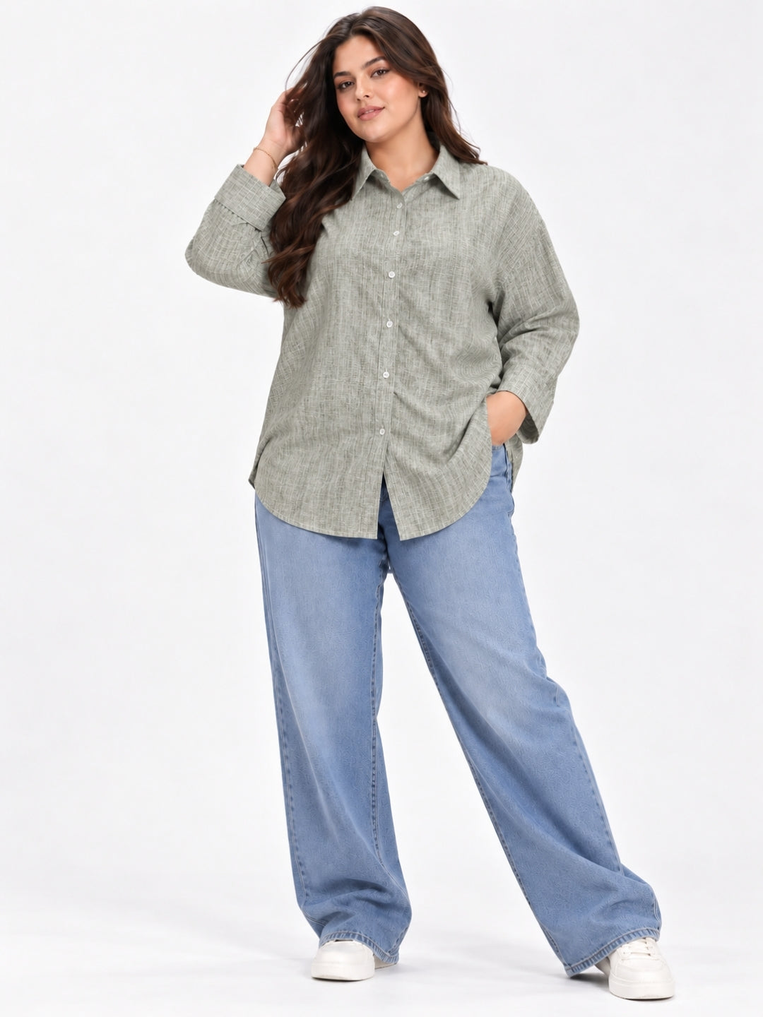 Clobug Women Full Sleeve Plus Size Linen Formal Shirt