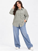 Clobug Women Full Sleeve Plus Size Linen Formal Shirt