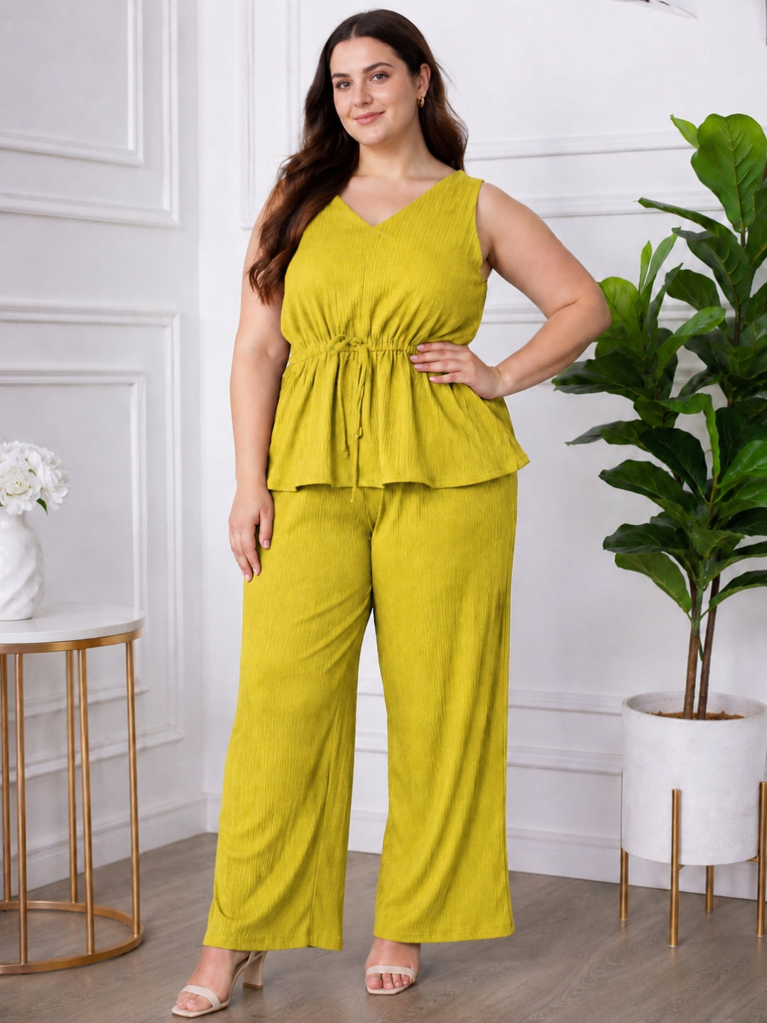 Women's Plus Size V-Neck Top & Pant Co-Ord Set