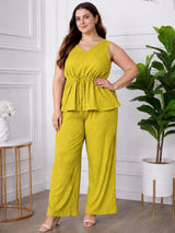 Women's Plus Size V-Neck Top & Pant Co-Ord Set