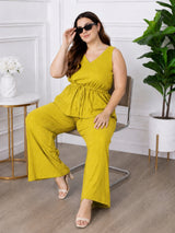 Women's Plus Size V-Neck Top & Pant Co-Ord Set