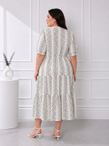 Women's Plus Size Floral Stripe Print Tiered Midi Dress