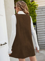 Clobug Women Solid Sleeveless Corduroy Dress