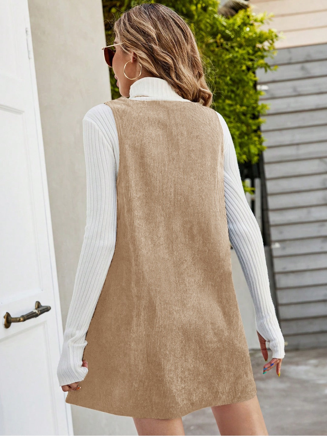 Clobug Women Solid Sleeveless Corduroy Dress