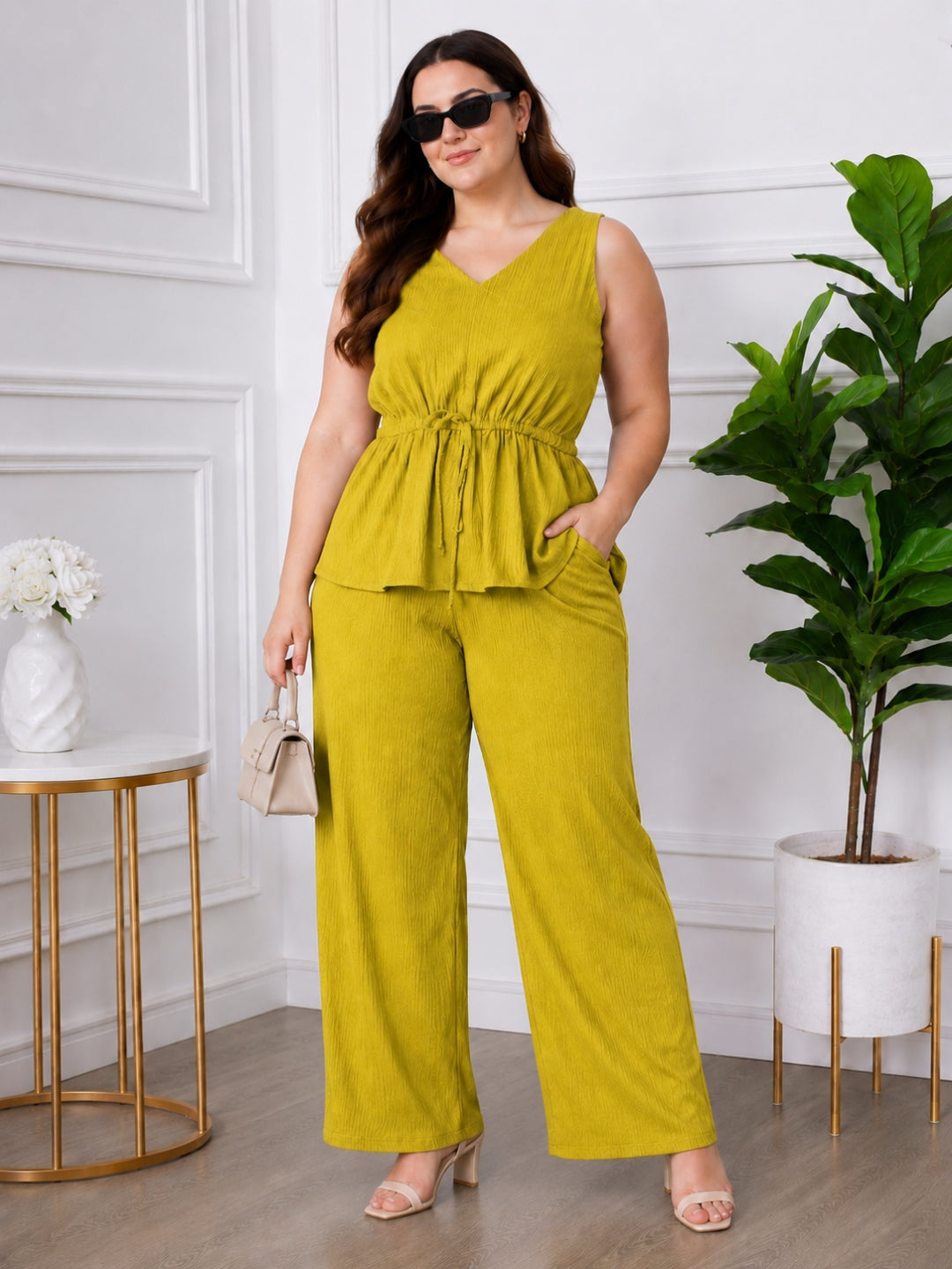 Women's Plus Size V-Neck Top & Pant Co-Ord Set